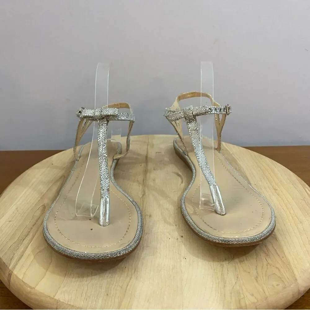 Kate Spade Andrea Women's Silver Bow Thong Sandals N6481 Size 9.5 Medium‎